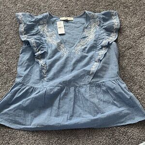 LOFT NWT Blue Embroidered Women's Top